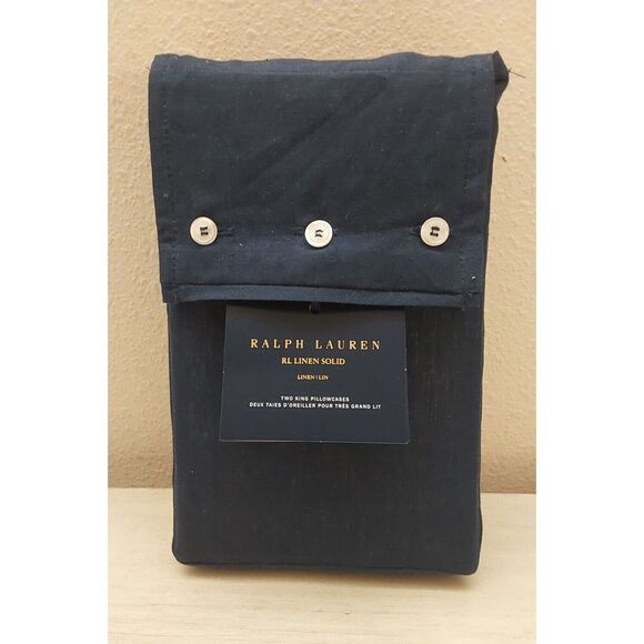 Ralph Lauren RL LINEN SOLID 100% Linen Two King Pillowcases POLO NAVY - Picture 1 of 8